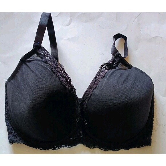 NATORI Lightly Lined Bra Size 32G Black Luxe Lace Contour Plunge Mesh 730023 - Picture 2 of 8